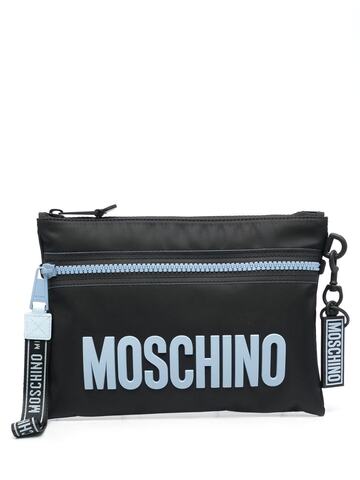 moschino logo zipped clutch - black