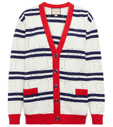 Gucci GG perforated striped cotton cardigan in white