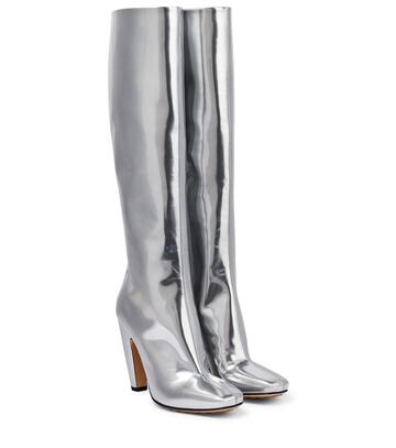 bottega veneta mirrored leather knee-high boots in silver