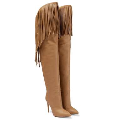 Paris Texas Fringed leather over-the-knee boots in neutrals