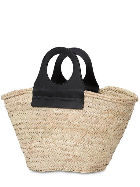 HEREU Cabas Handwoven Straw Basket Bag in black / beige
