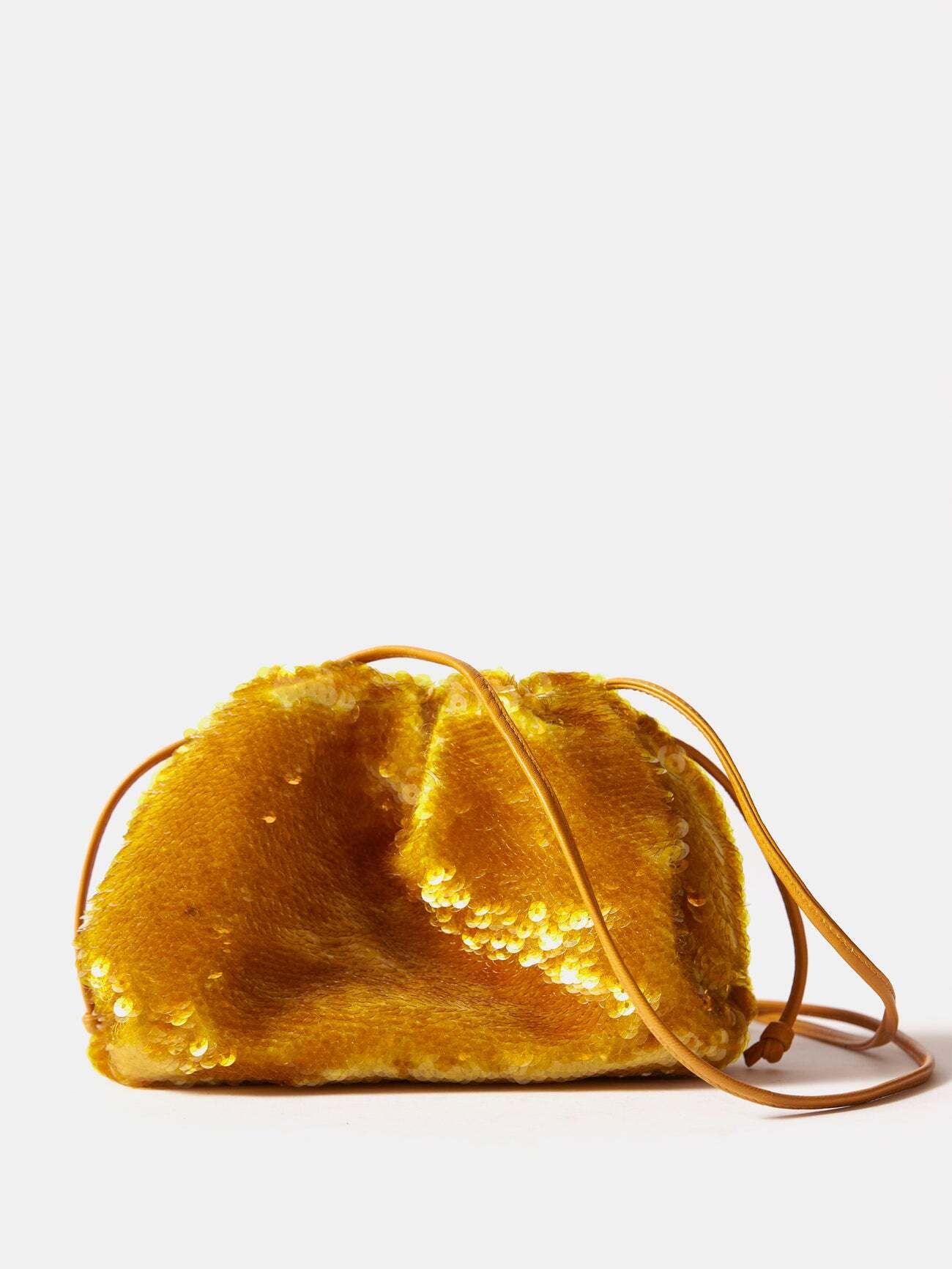 Bottega Veneta - The Pouch Sequinned Clutch Bag - Womens - Gold