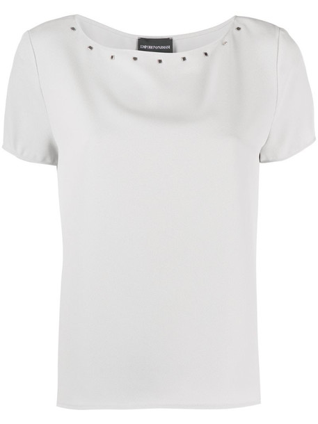 Emporio Armani studded boat neck T-shirt in grey