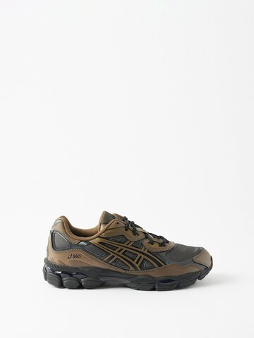 asics - gel-nyc faux-leather and mesh trainers - mens - brown