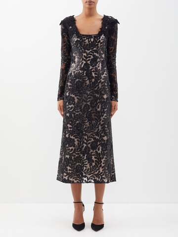 giambattista valli - sequin-embroidered tulle midi dress - womens - black