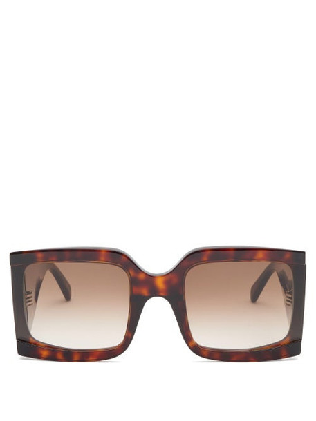 Celine Eyewear - Oversized Squared Tortoiseshell-acetate Sunglasses - Womens - Dark Brown