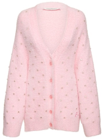 PHILOSOPHY DI LORENZO SERAFINI Embellished Fuzzy Cardigan in pink