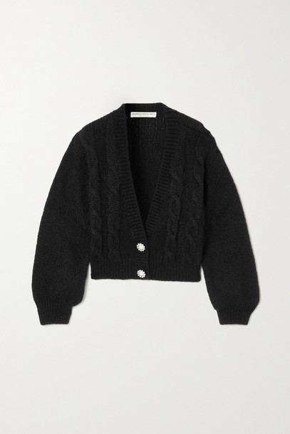 ALESSANDRA RICH - Cropped Cable-knit Cardigan - Black