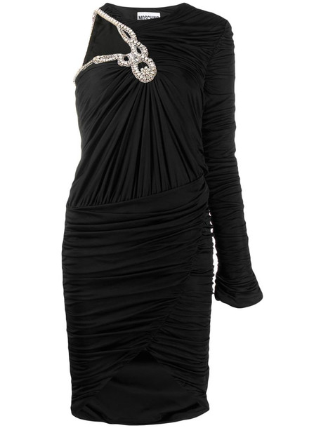Moschino one-shoulder embellished ruched dress in black