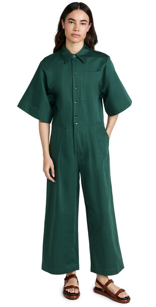 Tibi Cotton Linen Sateen Jumpsuit in green