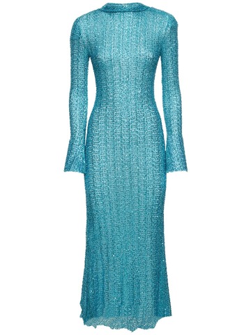 SELF-PORTRAIT Beaded Knit Maxi Dress in blue