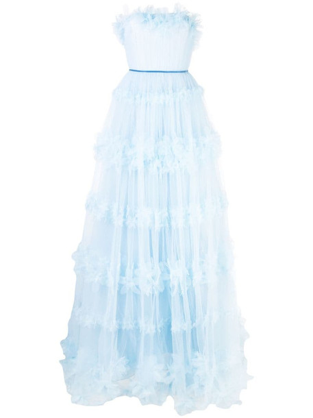 Marchesa Notte ruffled tulle gown in blue