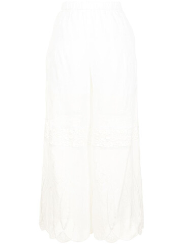 mame kurogouchi botanical embroidery cotton-blend trousers - white