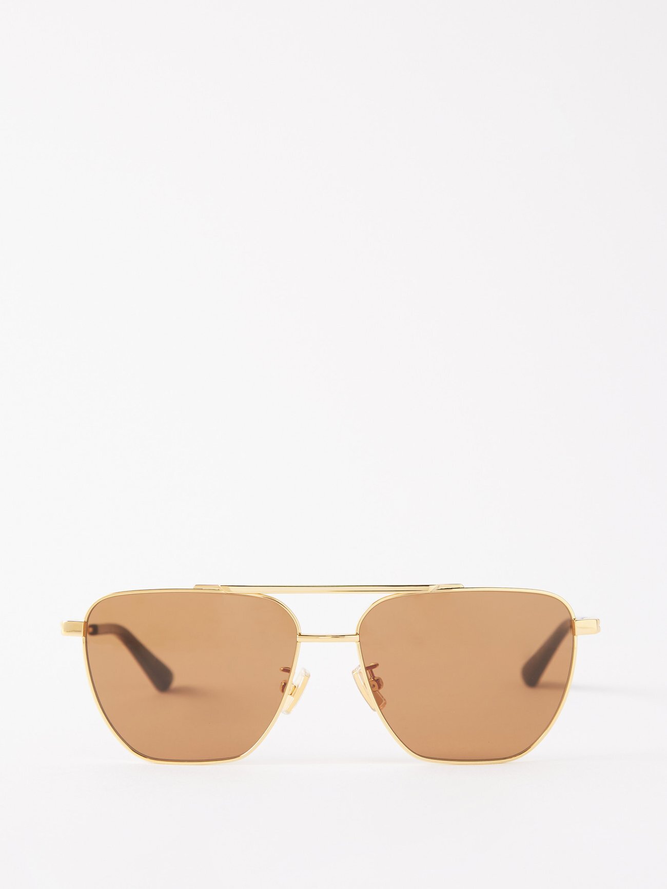 Bottega Veneta Eyewear - Square Metal Sunglasses - Womens - Gold Brown