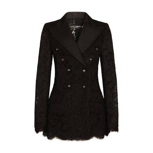 Dolce & Gabbana Branded stretch lace Turlington blazer in black
