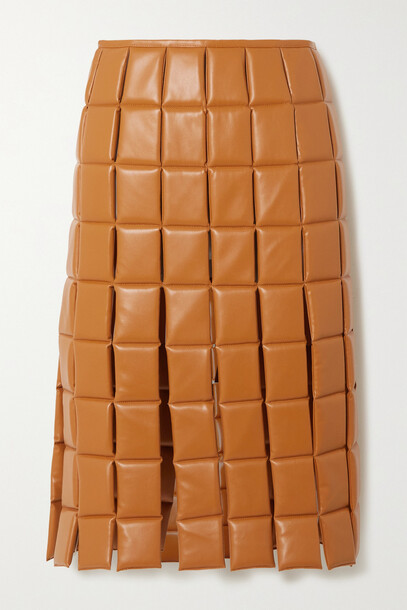 A.W.A.K.E. MODE - Fringed Quilted Faux Leather Skirt - Brown