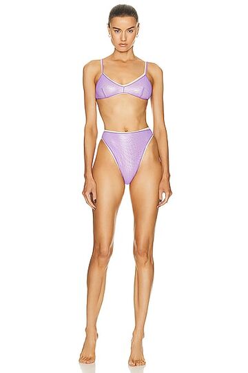 oseree lame double bra high waisted bikini in lavender in lilac