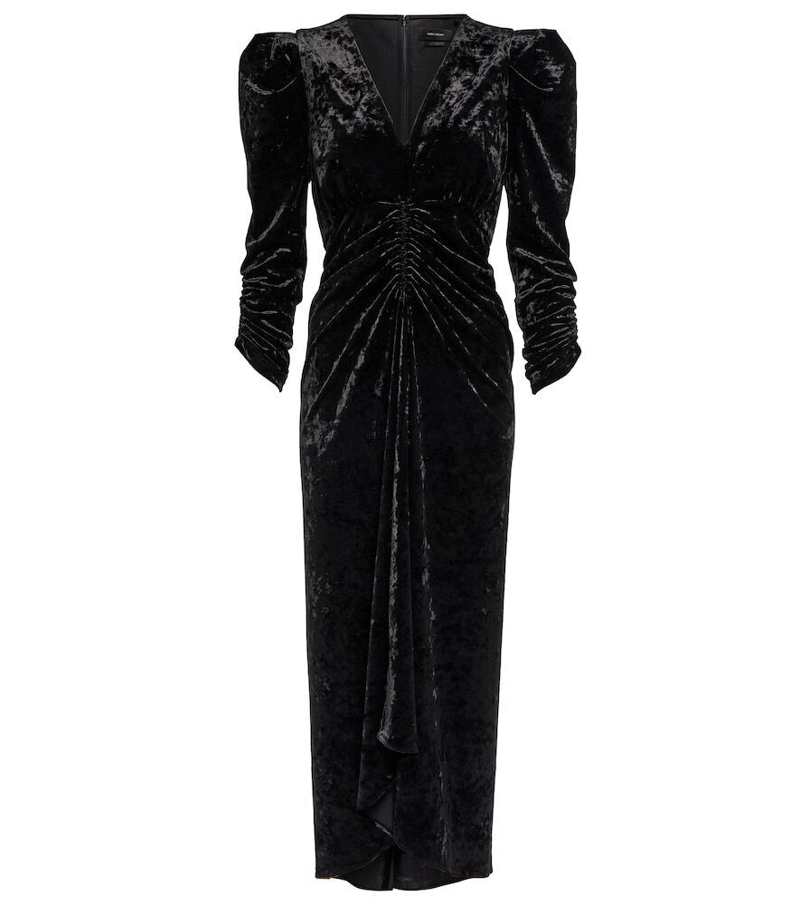 Isabel Marant Puff-sleeve velvet midi dress in black