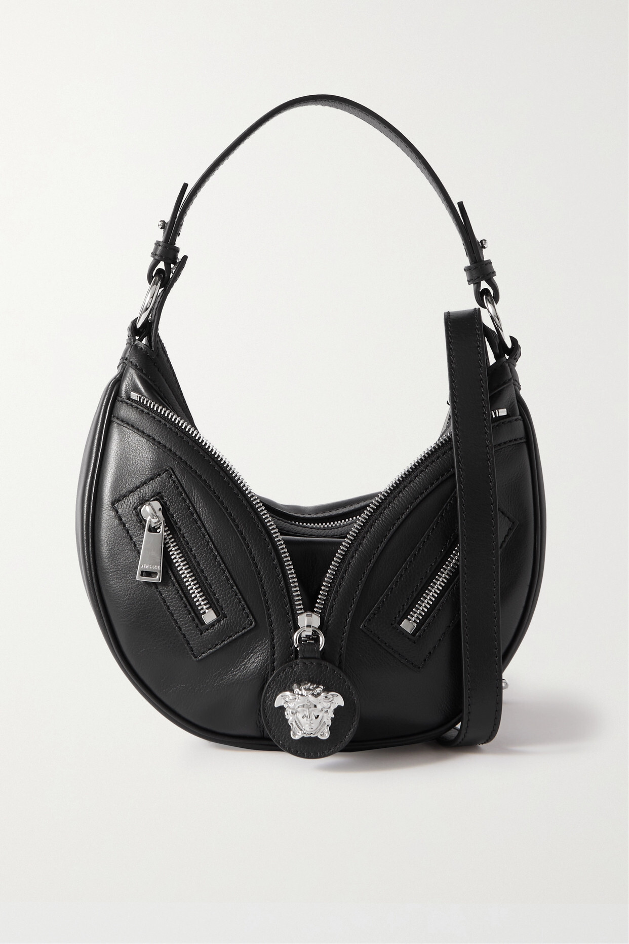 Versace - Repeat Zip-detailed Leather Shoulder Bag - Black