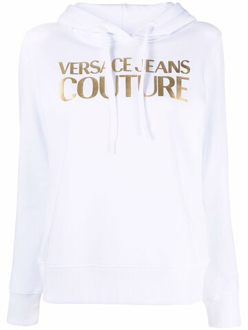 versace jeans couture metallic logo print hoodie - white