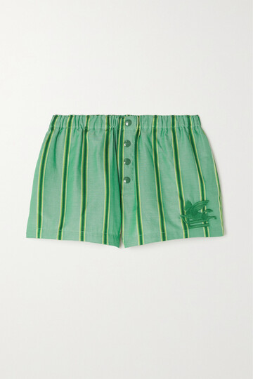 etro - embroidered striped cotton and silk-blend shorts - green