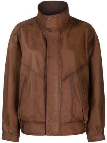 manokhi high-neck leather jacket - brown