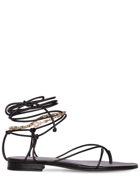 MAGDA BUTRYM 10mm Sweden Leather Lace-up Thong Sandal in black