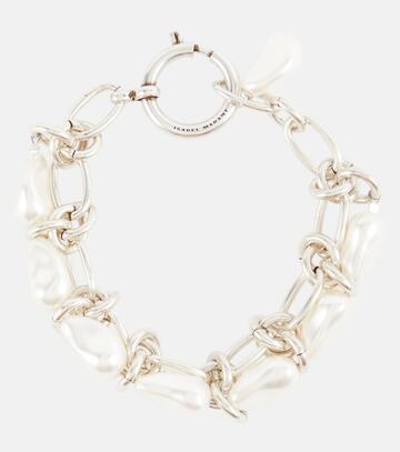 isabel marant faux pearl charm bracelet in silver