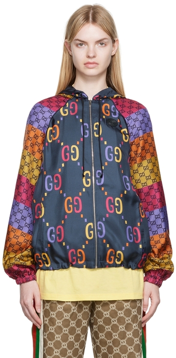 Gucci Multicolor Silk GG Jacket in blue