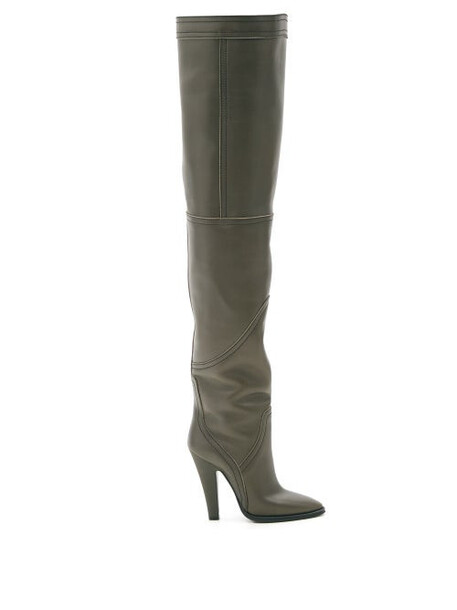 Saint Laurent - Koller Leather Over-the-knee Boots - Womens - Olive Green