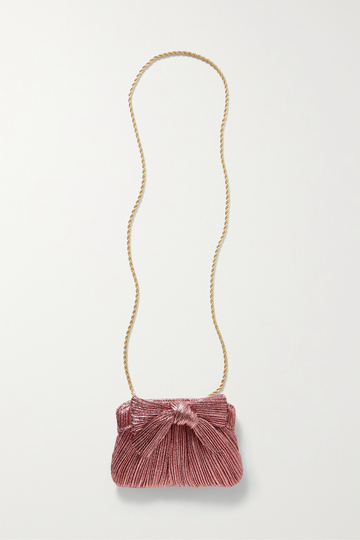 Loeffler Randall - Rochelle Bow-embellished Plissé-lamé Clutch - Pink