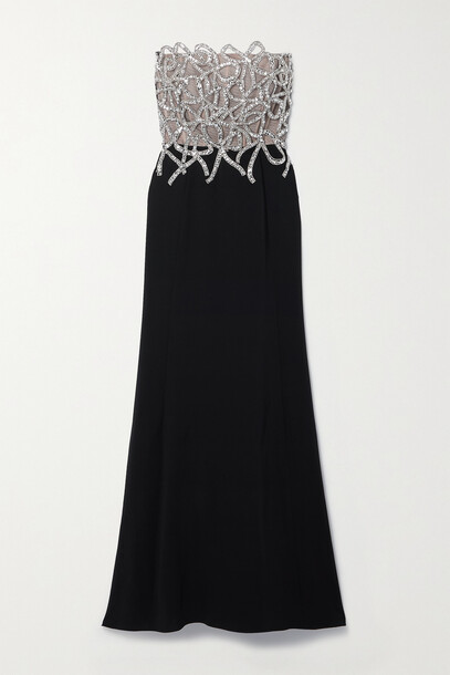 Oscar de la Renta - Strapless Embellished Tulle And Silk-blend Crepe Gown - Black