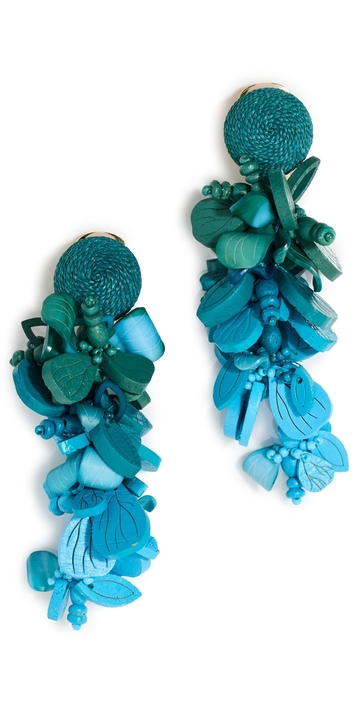 oscar de la renta wooden flower cluster earrings blue one size