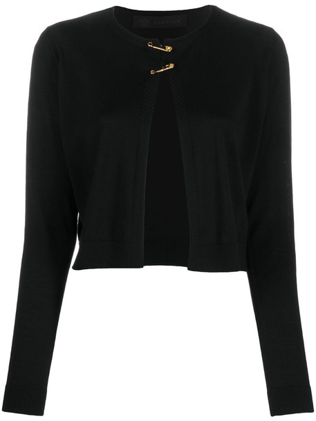 Versace short safety-pin cardigan in black