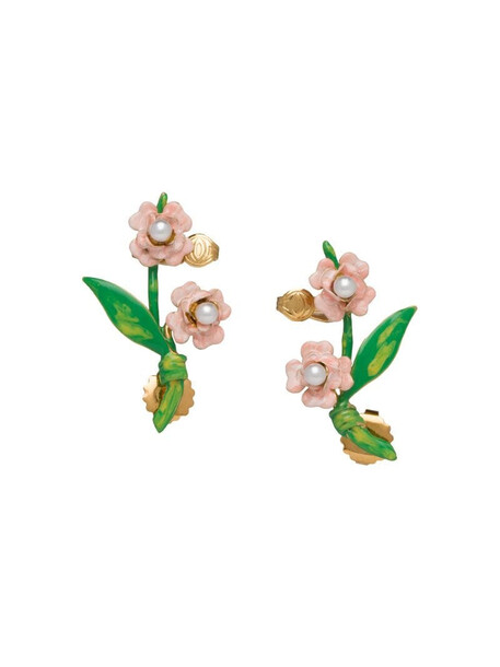 Prada pearl-embellished floral earrings in pink