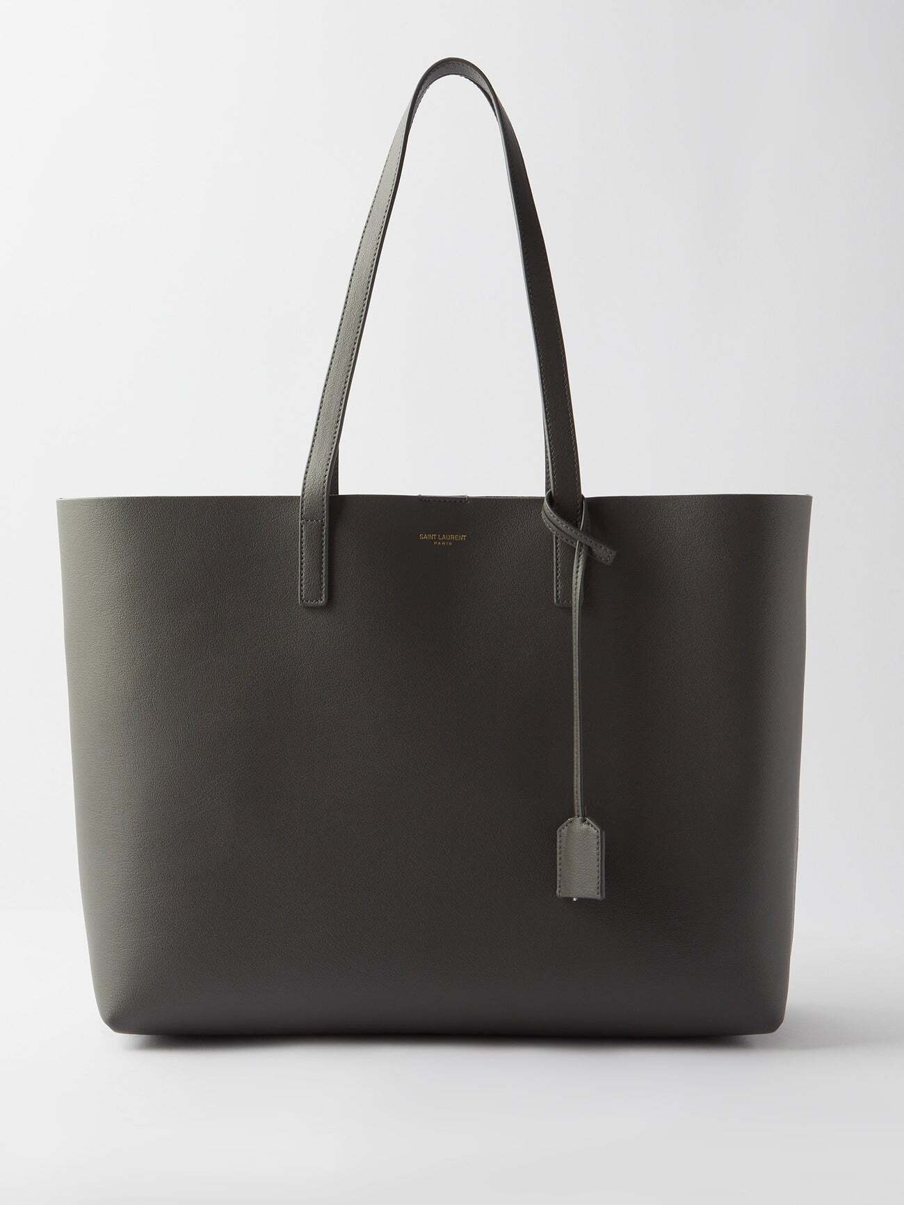 Saint Laurent - Logo-print Leather Tote Bag - Womens - Dark Grey
