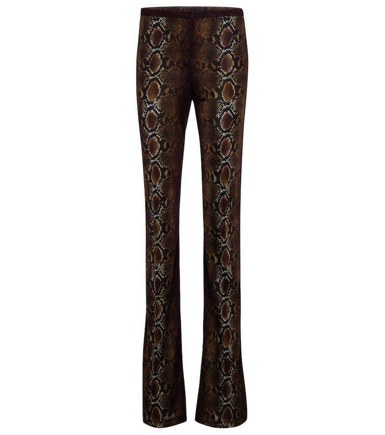 Versace Python-print jersey flared pants in brown
