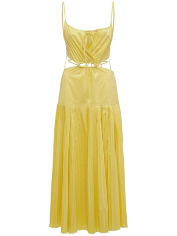 JONATHAN SIMKHAI Rem Pleated Cotton Blend Long Dress in yellow