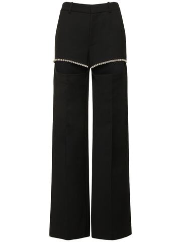 AREA Stretch Wool Embellished Slit Pants in black