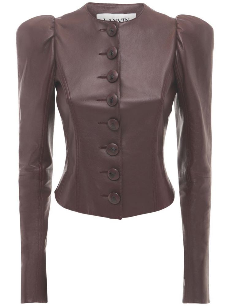 LANVIN Leather Jacket W/ Puff Sleeves in brown