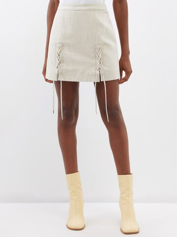 Palmer/harding Palmer//harding - Possibility Cotton-blend Lace-up Mini Skirt - Womens - Beige