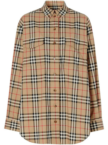 Burberry Vintage Check Stretch Cotton Oversized Shirt in neutrals