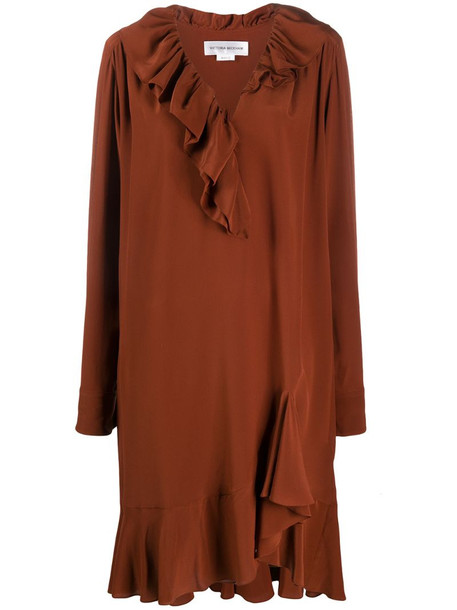 Victoria Beckham ruffled shift dress in brown