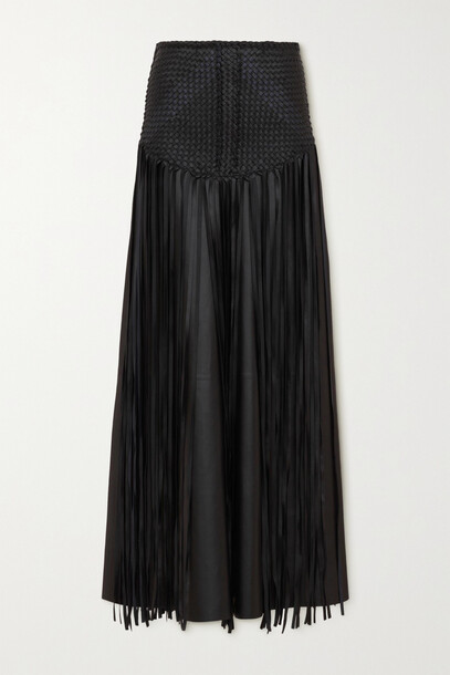 Chloé Chloé - Layered Fringed Woven Leather Maxi Skirt - Black