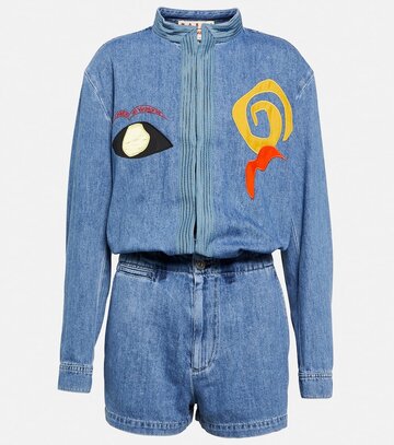 Marni x No Vacancy Inn embroidered denim playsuit in blue