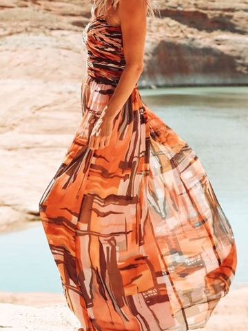 dress,peach coral print maxi dress