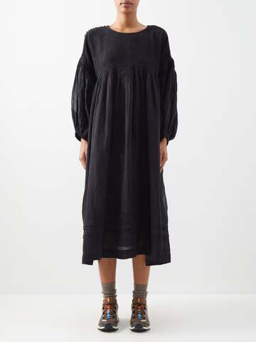 Story mfg. Story Mfg. - Mon Iron Space-print Organic-cotton Midi Dress - Womens - Black Print