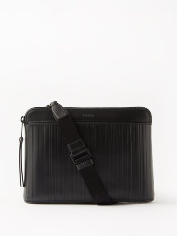 paul smith - shadow stripe leather pouch - mens - black