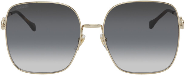 Gucci Gold & Grey Horsebit Square Sunglasses