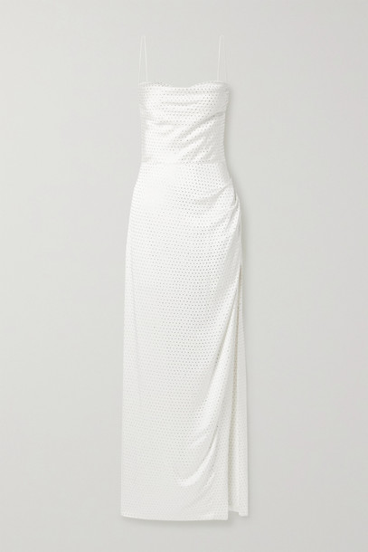 RETROFÊTE - Marlene Crystal-embellished Draped Silk-satin Maxi Dress - White